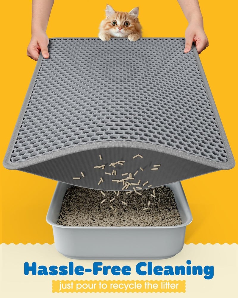 Powools حصيرة فضلات القطط 27" × 19" - حصيرة صندوق فضلات كبيرة جداً بطبقتين، مقاومة للبول وغير قابلة للانزلاق، حصيرة لاحتجاز الفضلات، سهلة التنظيف، للتحكم في الفوضى، رمادي - Image 4